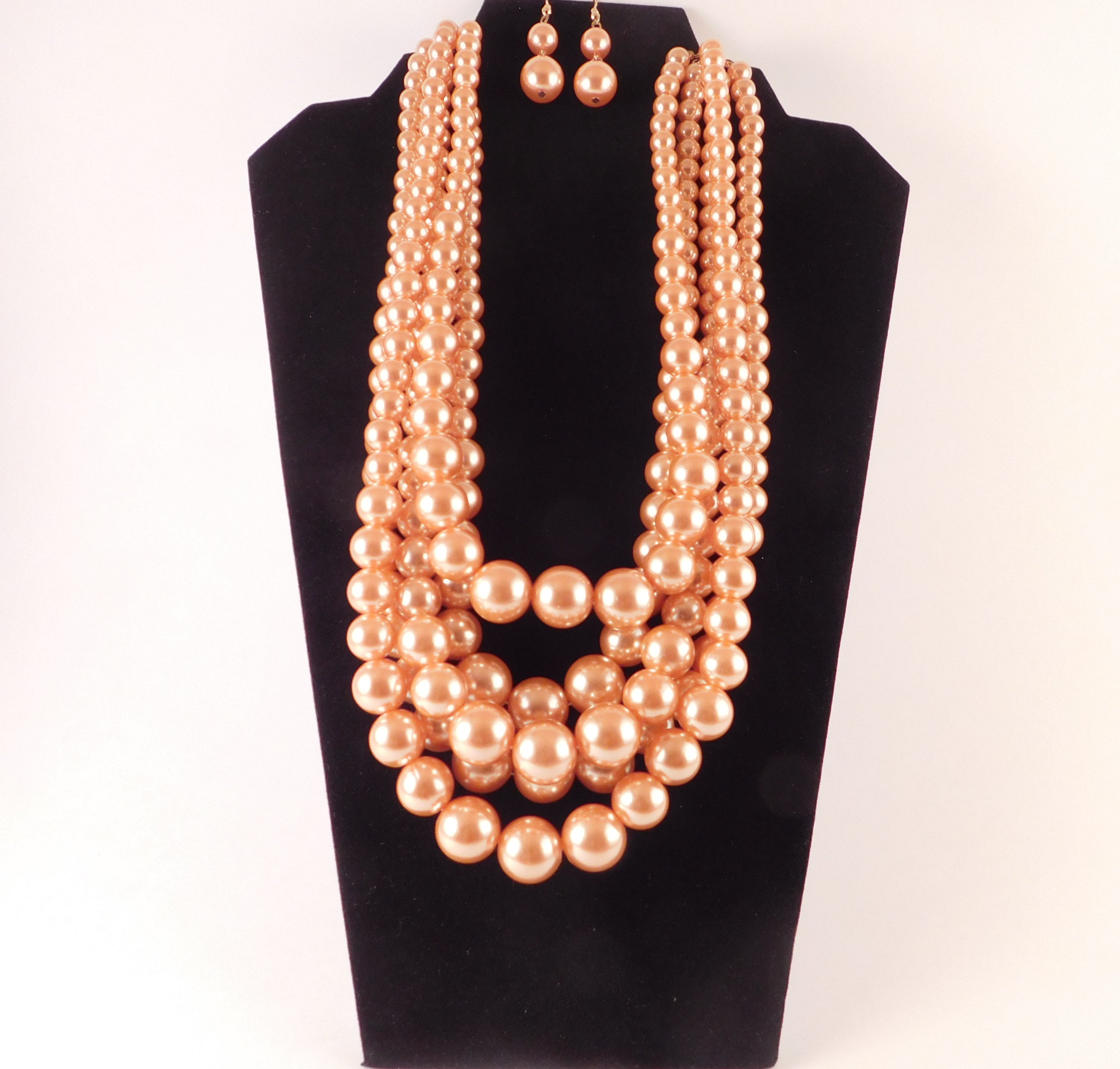 5 Strand Pearl Necklace and Earring Set in 3 Colors