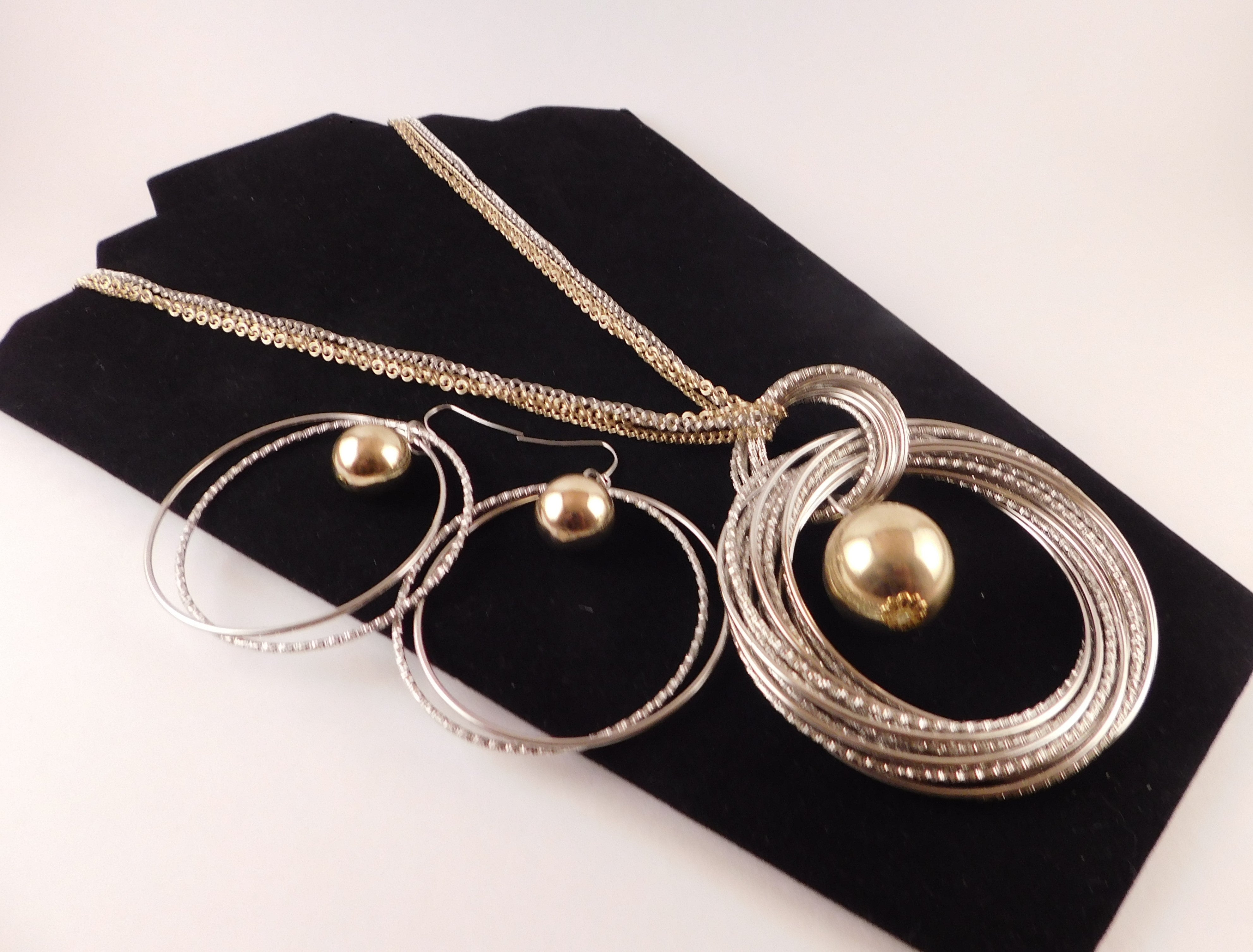 Silver Circles and Gold Ball Necklace and Earrings Set