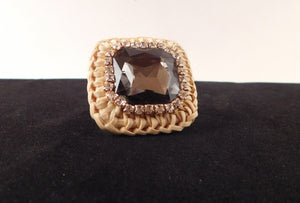 Square Crystal Rhinestone Trimmed Weave Ring in 2 Colors