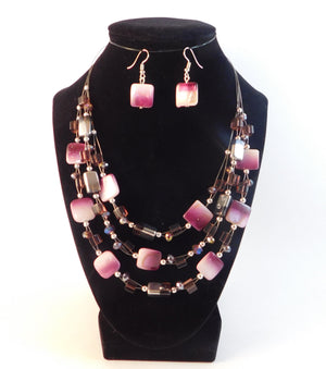 Multi-strand Shell Beaded Wire Necklace and Earring Set in 2 Colors