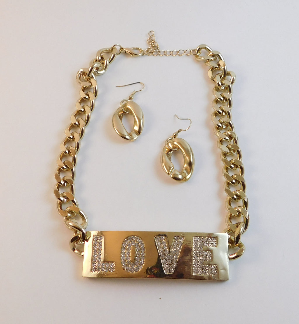 Love Tag Necklace and Earring Set in 2 Colors