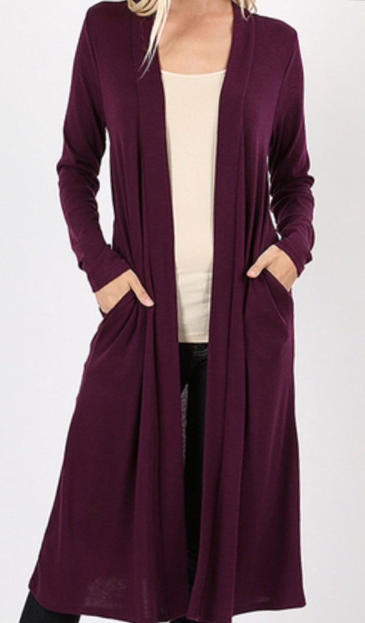 Sweater Open Front Duster W/Side Pockets in 2 colors