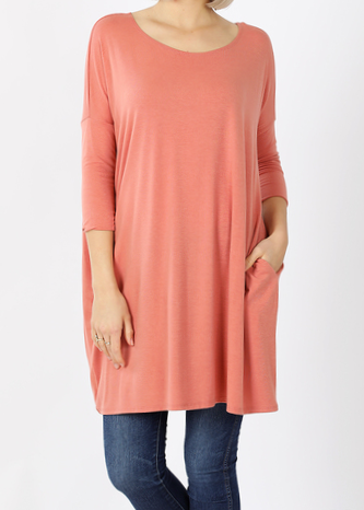 3/4 SLEEVE DROP SHOULDER BOXY TOP IN MULTIPLE COLORS (Misses)