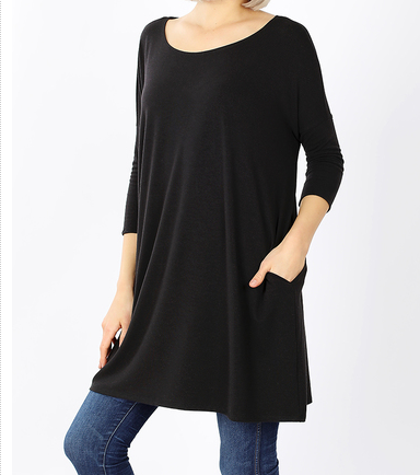 3/4 SLEEVE DROP SHOULDER BOXY TOP IN MULTIPLE COLORS (Misses)