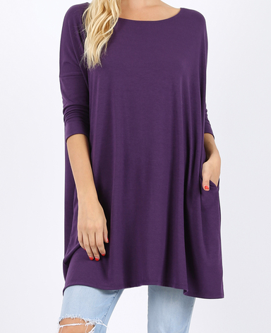 3/4 SLEEVE DROP SHOULDER BOXY TOP IN MULTIPLE COLORS (Misses)