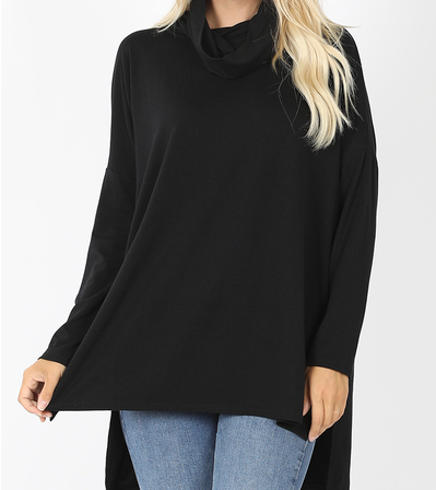 Cowl Neck Long Sleeve Hi-Low Top (Misses)