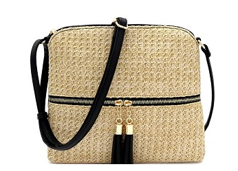 Tassel Front Pocket Knitted Straw Cross Body