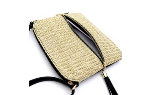 Tassel Front Pocket Knitted Straw Cross Body