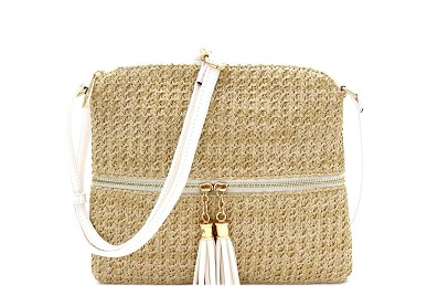 Tassel Front Pocket Knitted Straw Cross Body