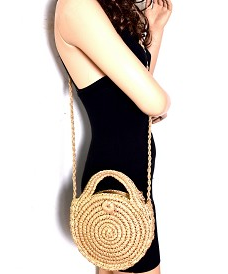 Circle Pattern Woven Straw Bohemian Round Cross Body