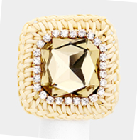 Square Crystal Rhinestone Trimmed Weave Ring in 2 Colors